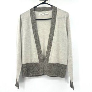 New All Saints Deep V Greige Metallic Trim Sweater Womens Size 8 Wool Blend